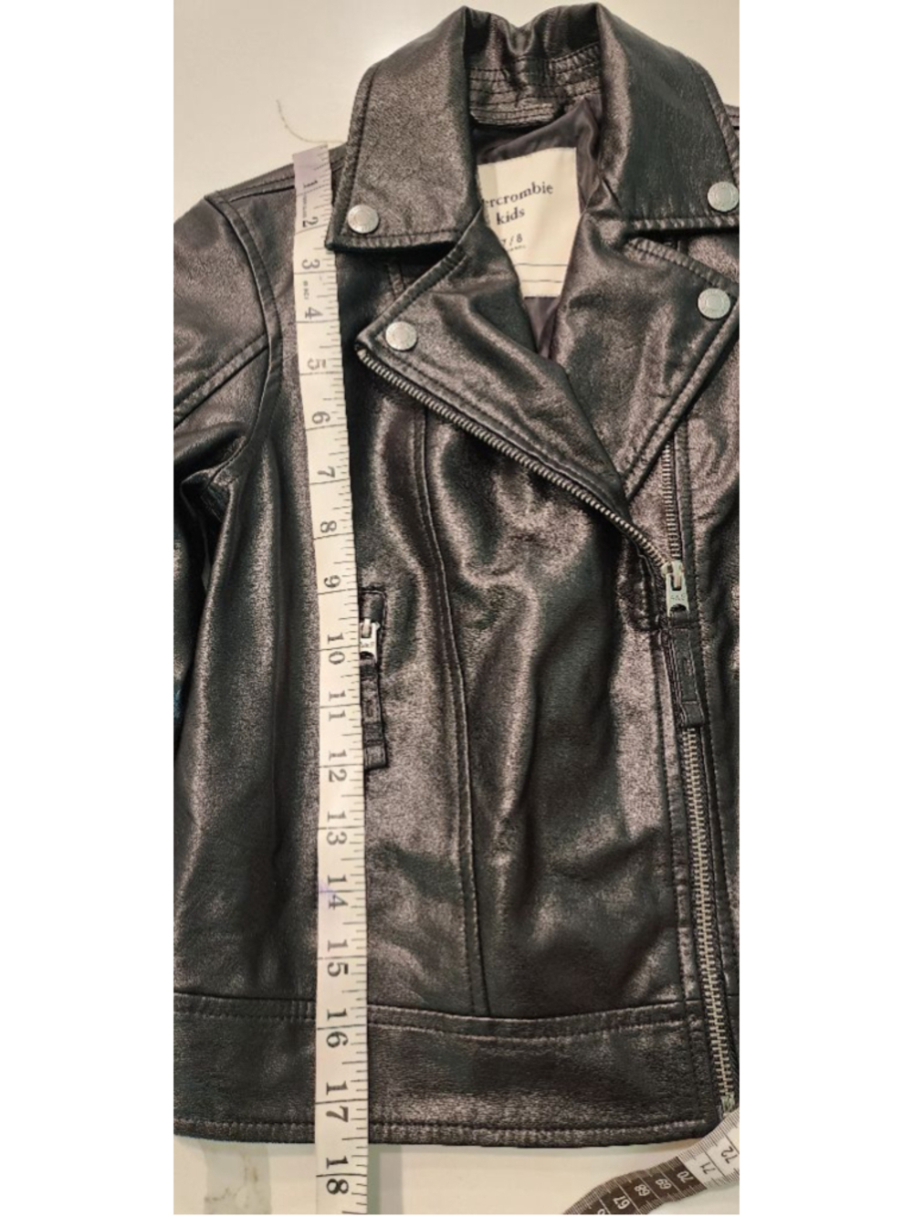 Abercrombie Kids Black Faux Leather Motorcycle Moto Biker Jacket Size 7/8 - Picture 6 of 8